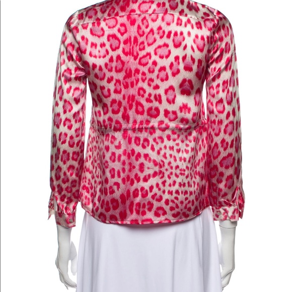 Roberto Cavalli Silk Pink Leopard Ruffle Front Print Blouse! EUC! Size XS - Picture 3 of 6
